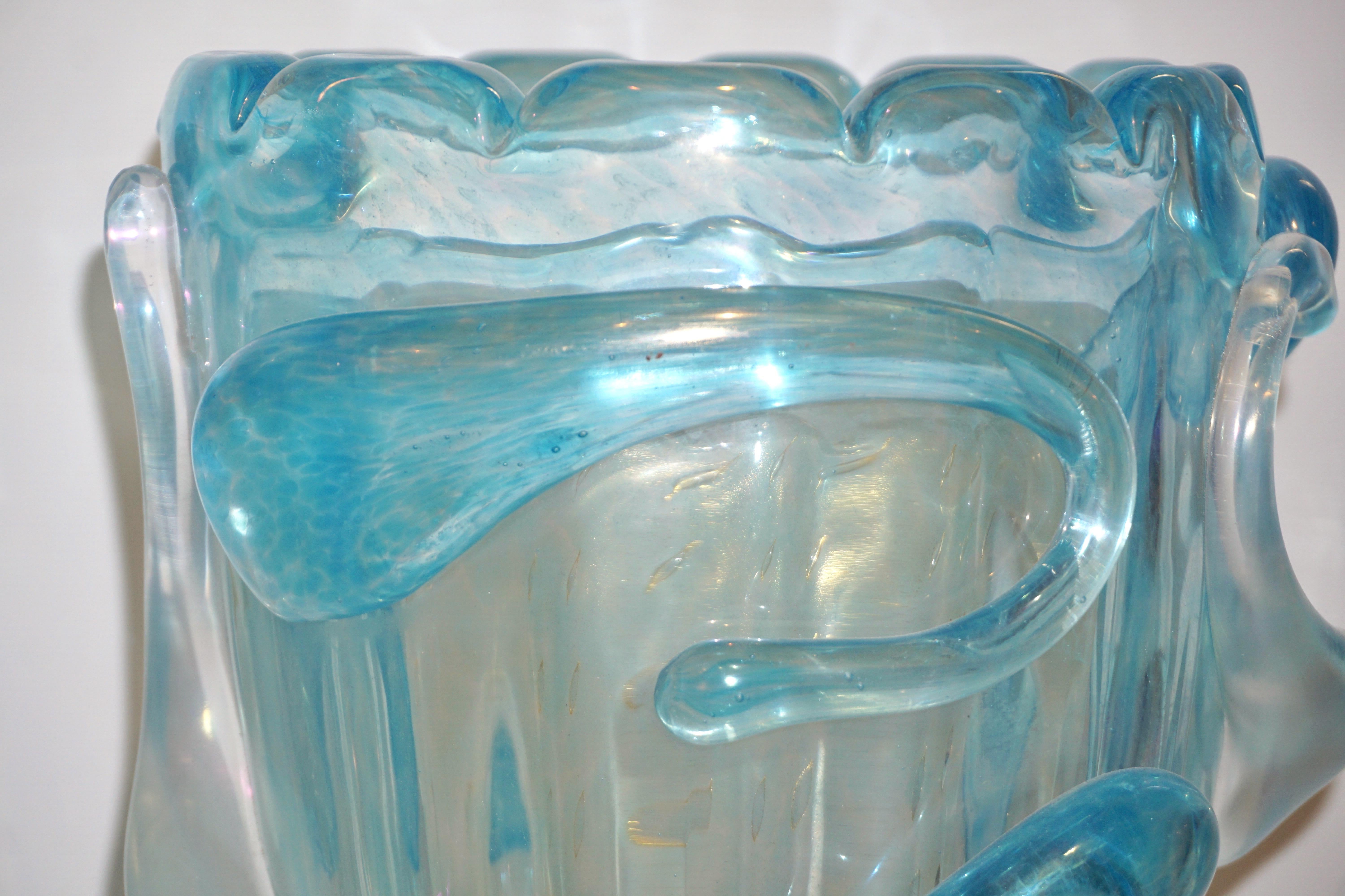 1970 Italian Modern Pair of Vintage Aquamarine Sea Blue Murano Glass Table Lamps 2