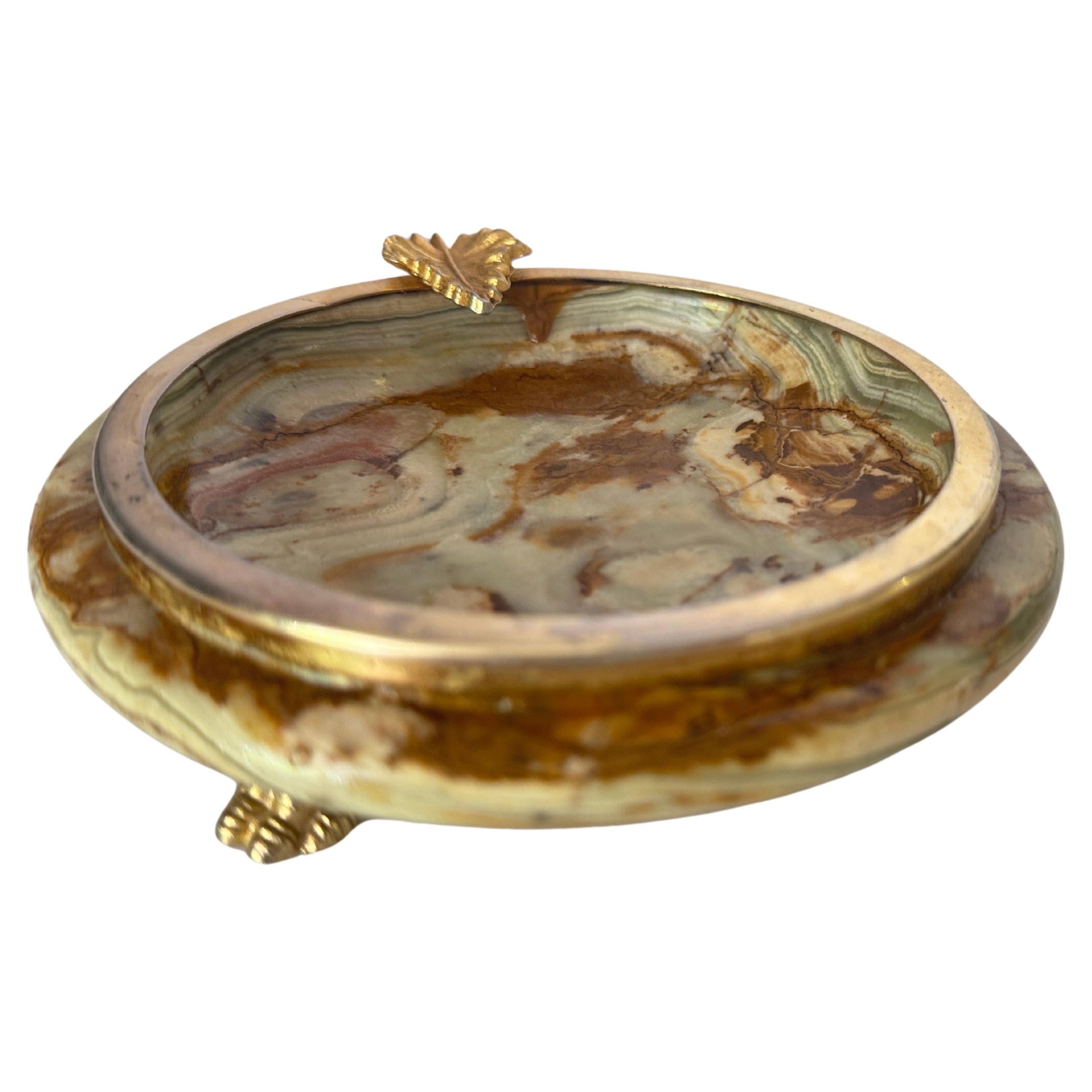 Mid-Century Modern 1970 Italian Onyx And Brass Ashtray  Gray and gold Color For Sale