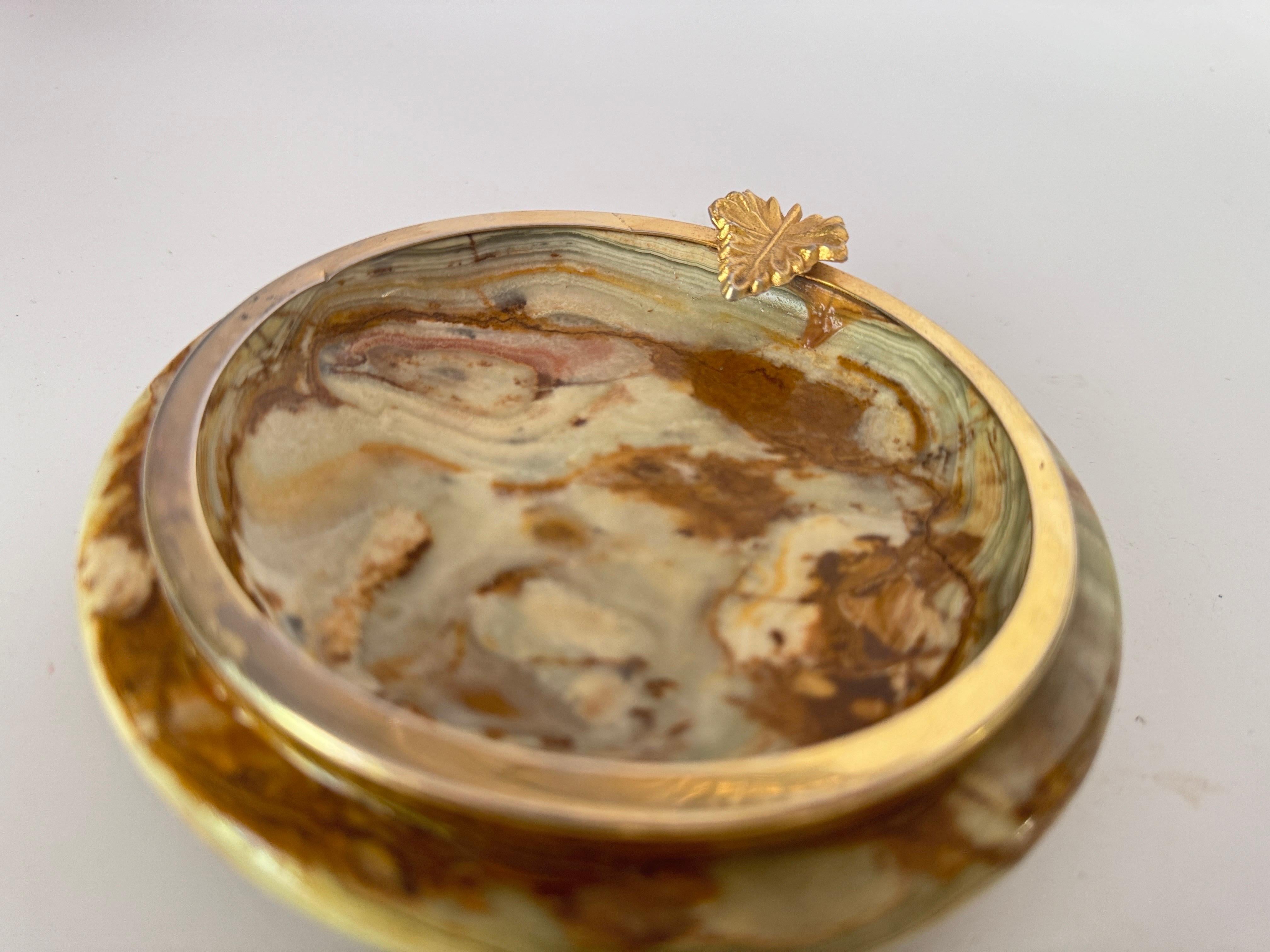 1970 Italian Onyx And Brass Ashtray  Gray and gold Color For Sale 1