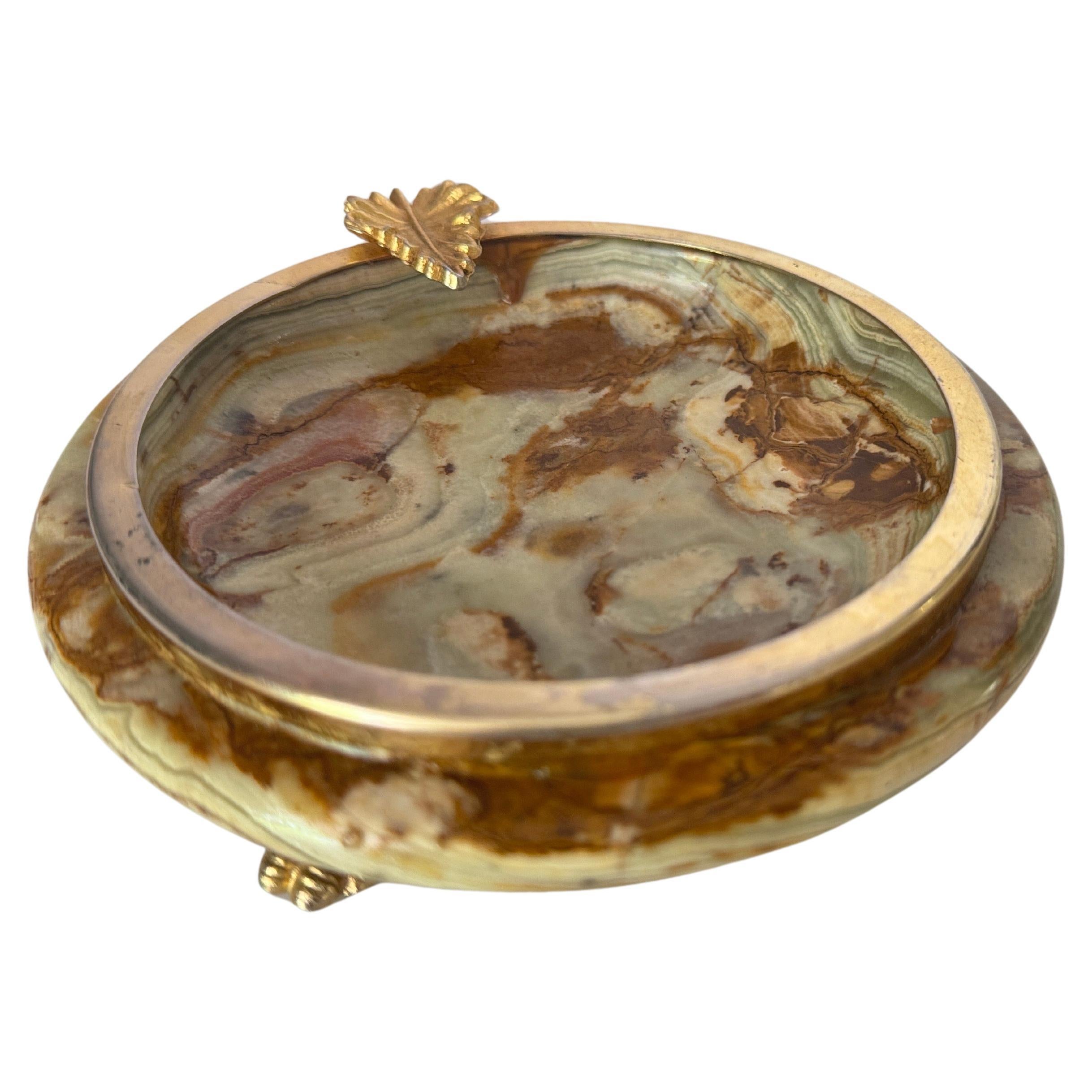 1970 Italian Onyx And Brass Ashtray  Gray and gold Color For Sale