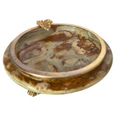 Vintage 1970 Italian Onyx And Brass Ashtray  Gray and gold Color