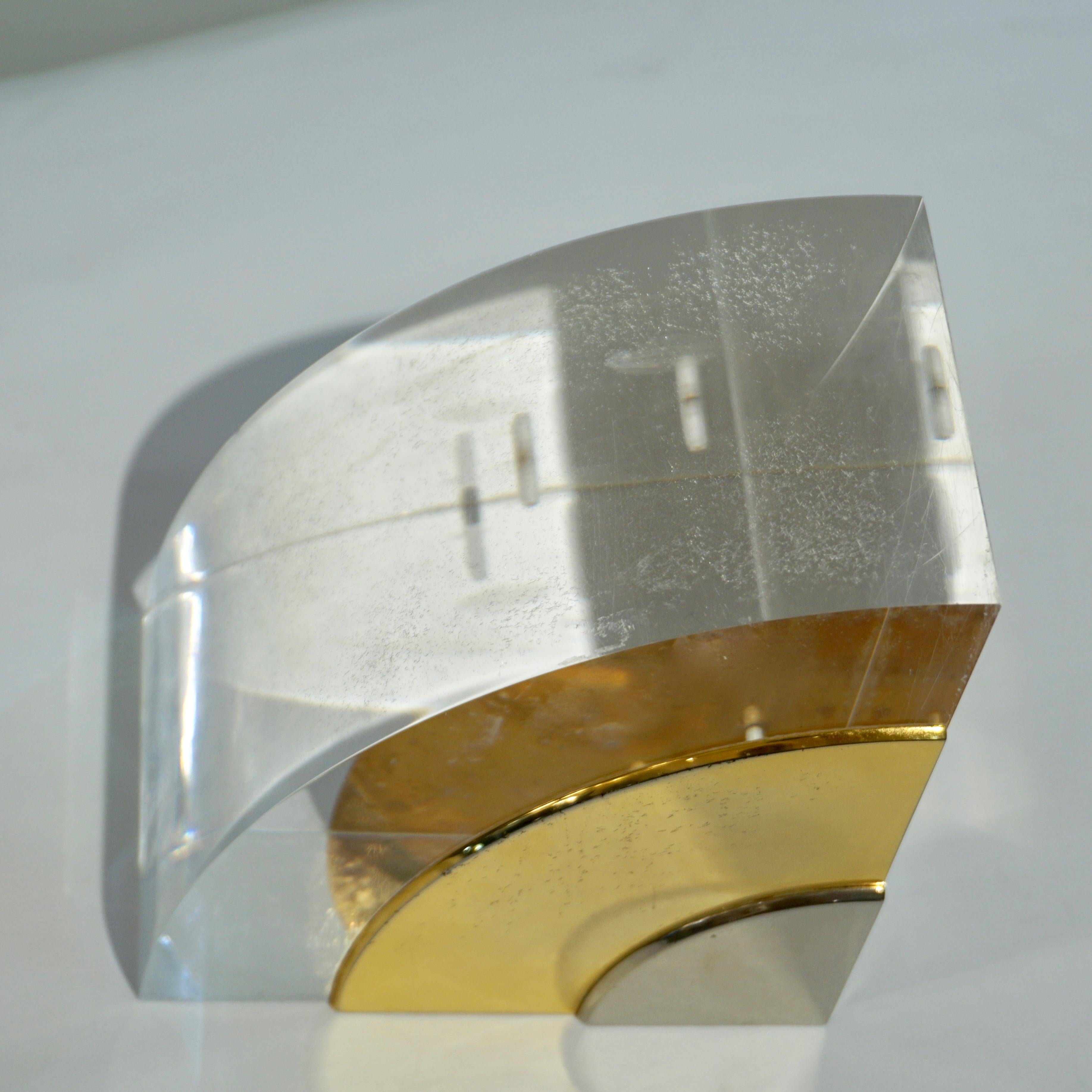 Plexiglass 1970 Italian Pair of Brass Nickel Lucite Bookends