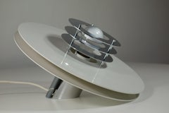 1970 Italian Space Age Design White Chrome Metal Table Lamp