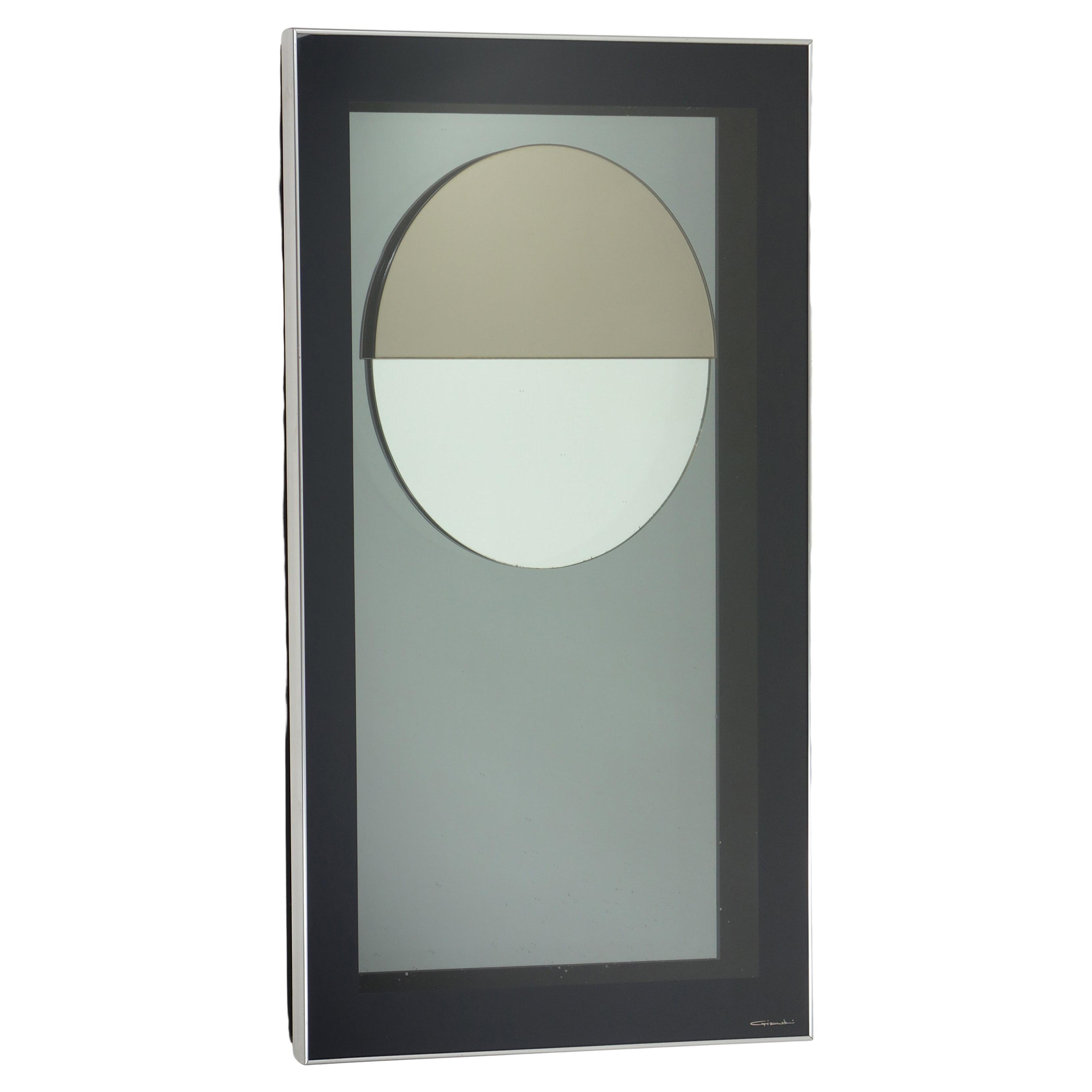 1970 Italian Space Age Modernist Design Steel Glass Sculpture Mirror
