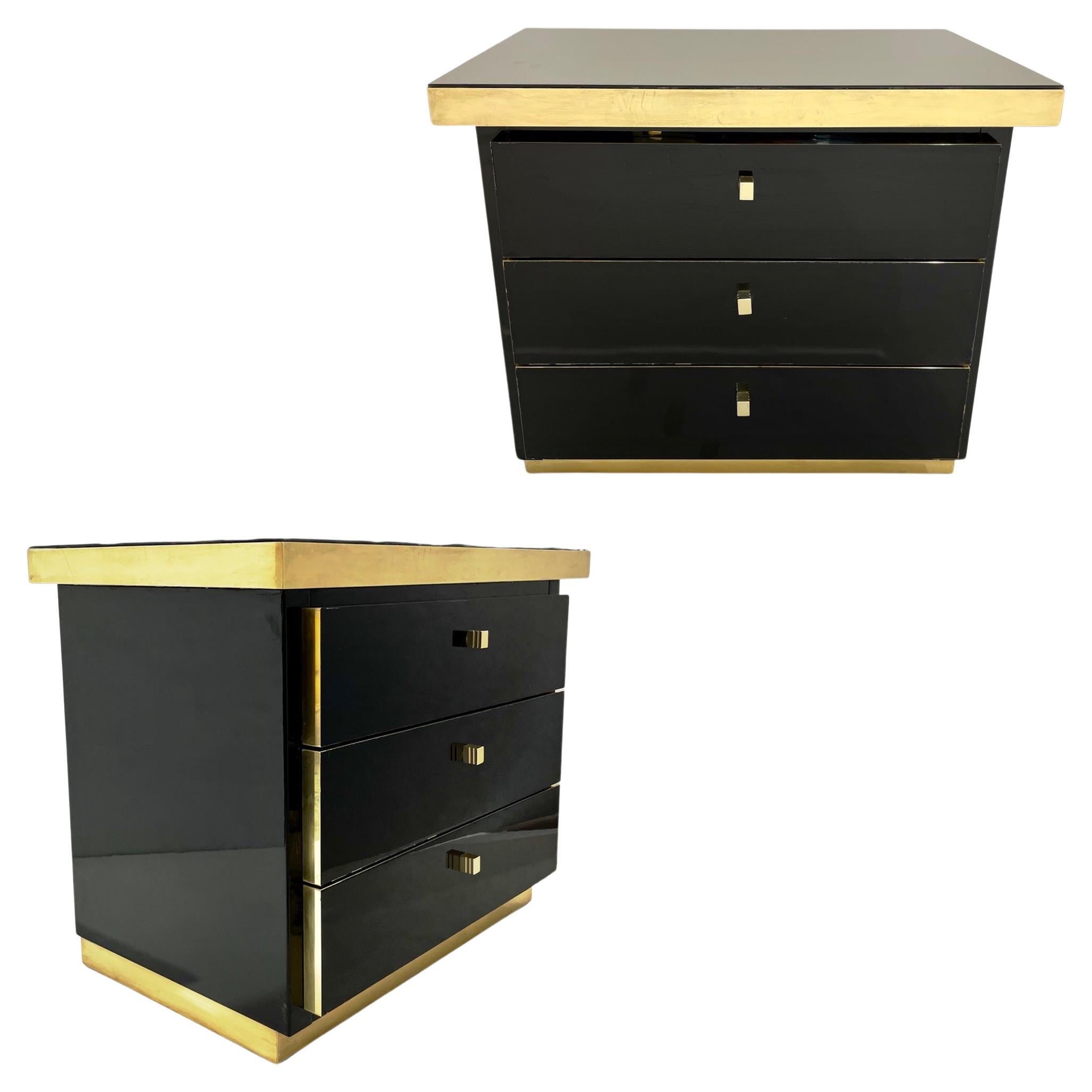 Pair of 2Drawer Gold Trim Mirrored Nightstands For Sale at 1stDibs