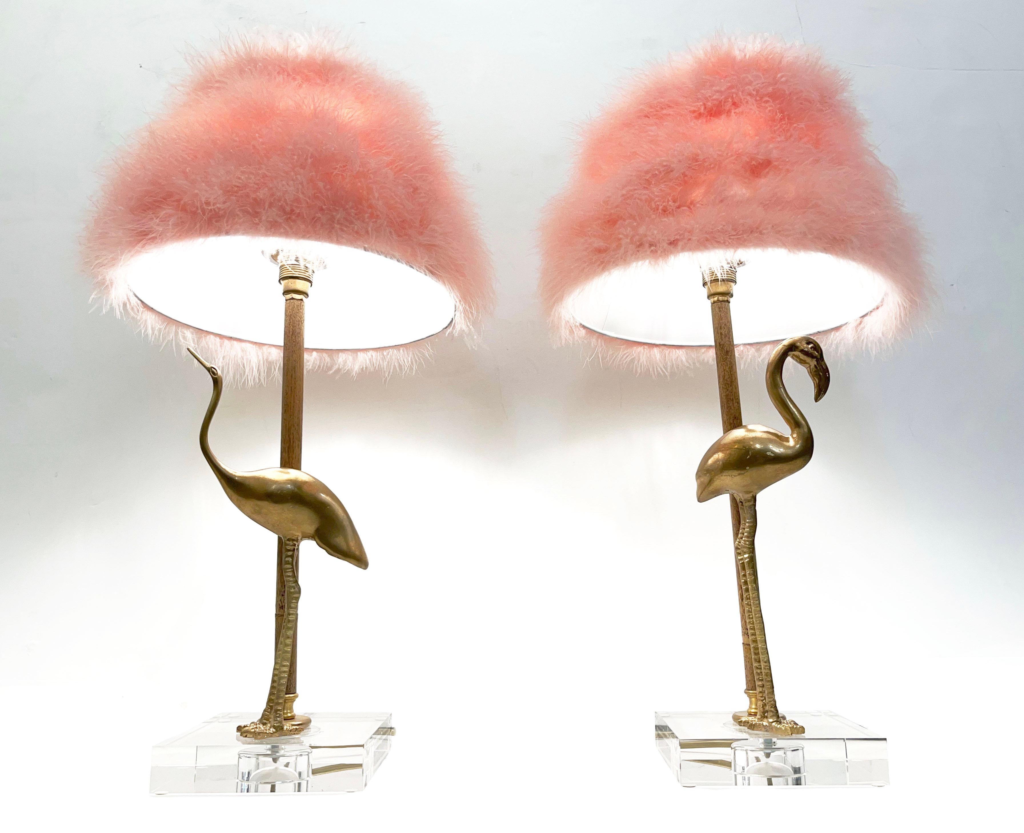 pink flamingo lamp with feathers