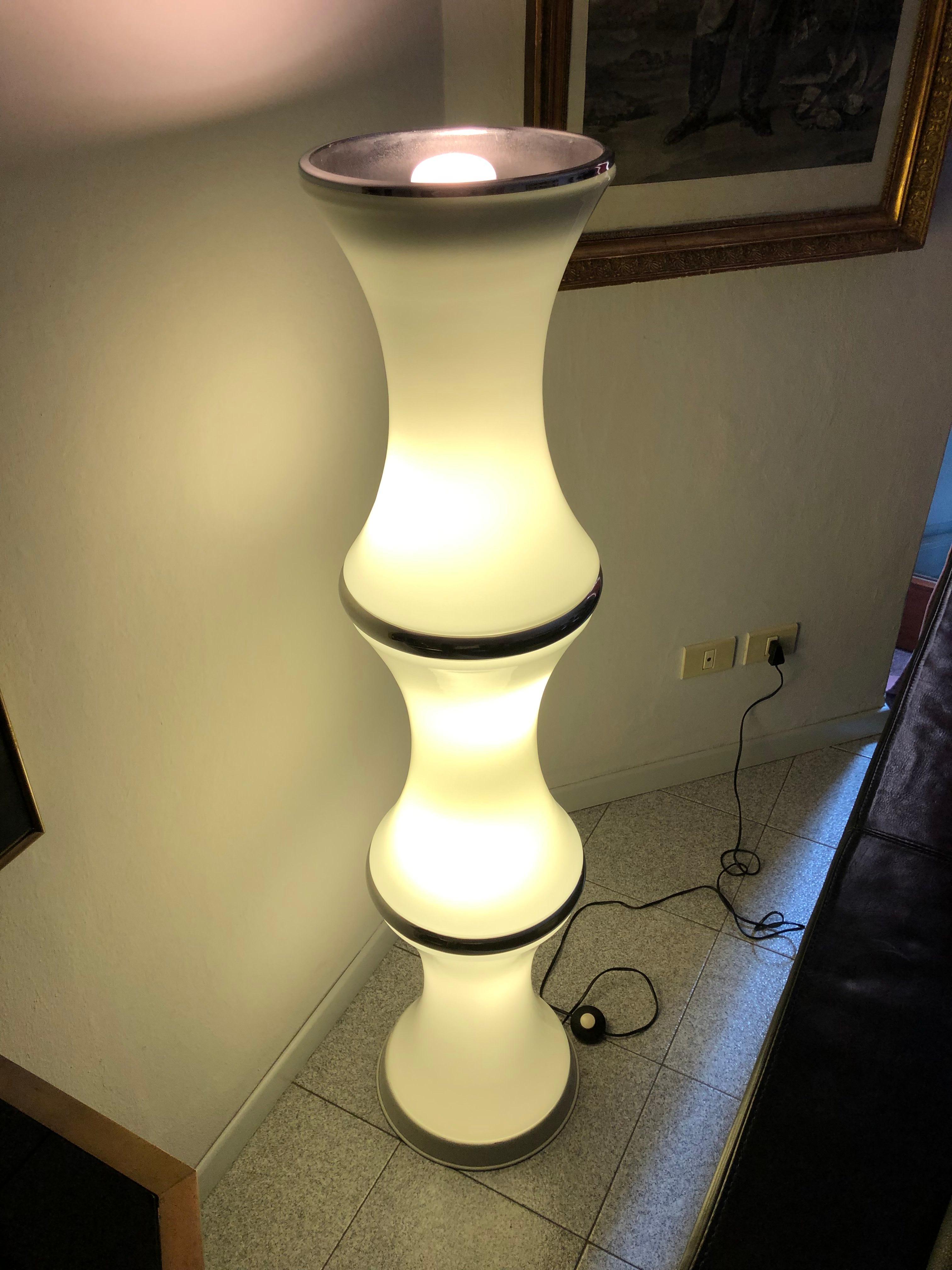 Modern 1970 Italian White Opal Glass Floor Bamboo Lamp by Tronconi for Vistosi