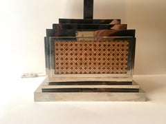 1970 Italy Chromed and Rattan Table Lamp