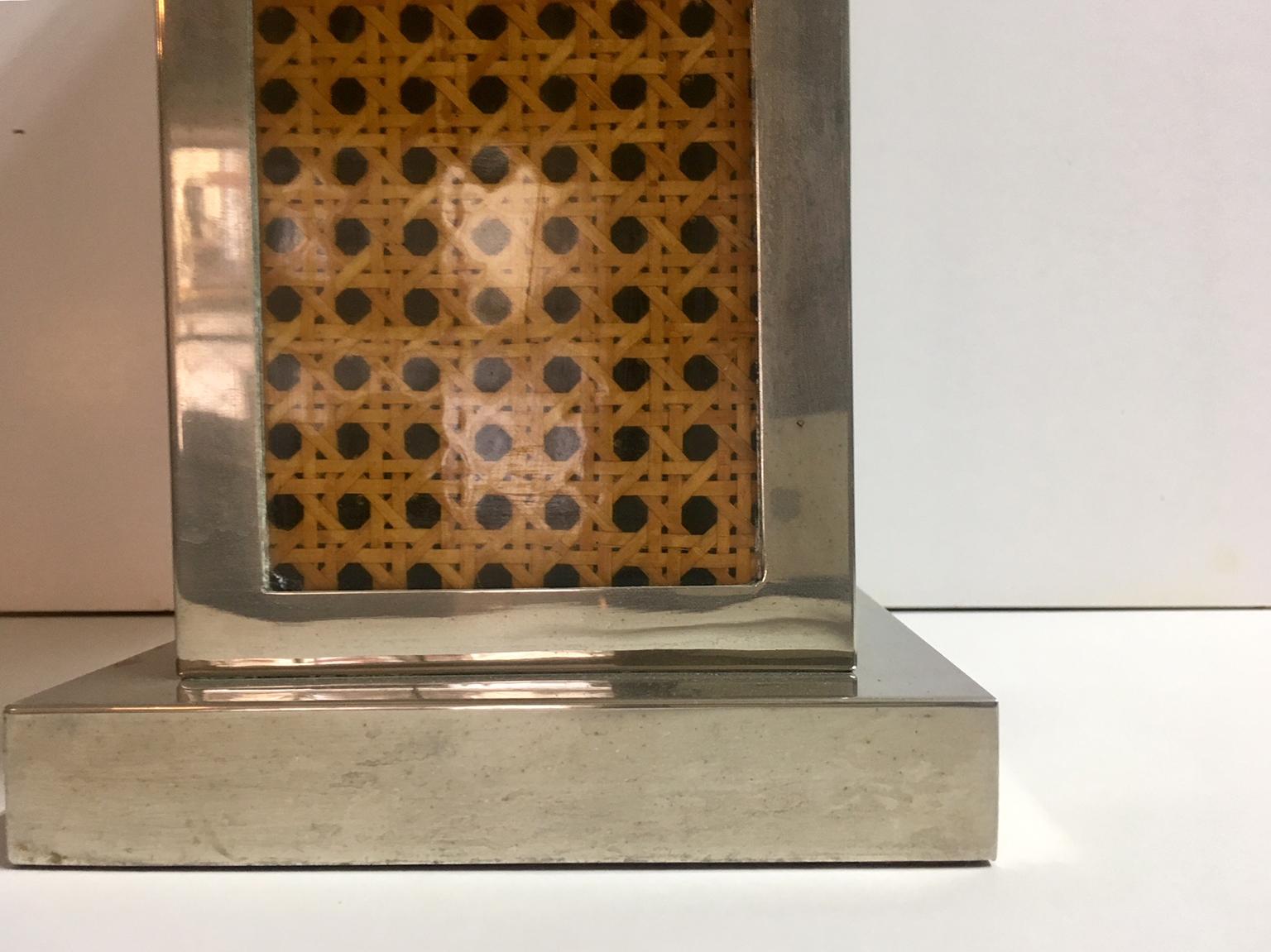 Mid-Century Modern 1970 Italy Chromed and Rattan Table Lamp