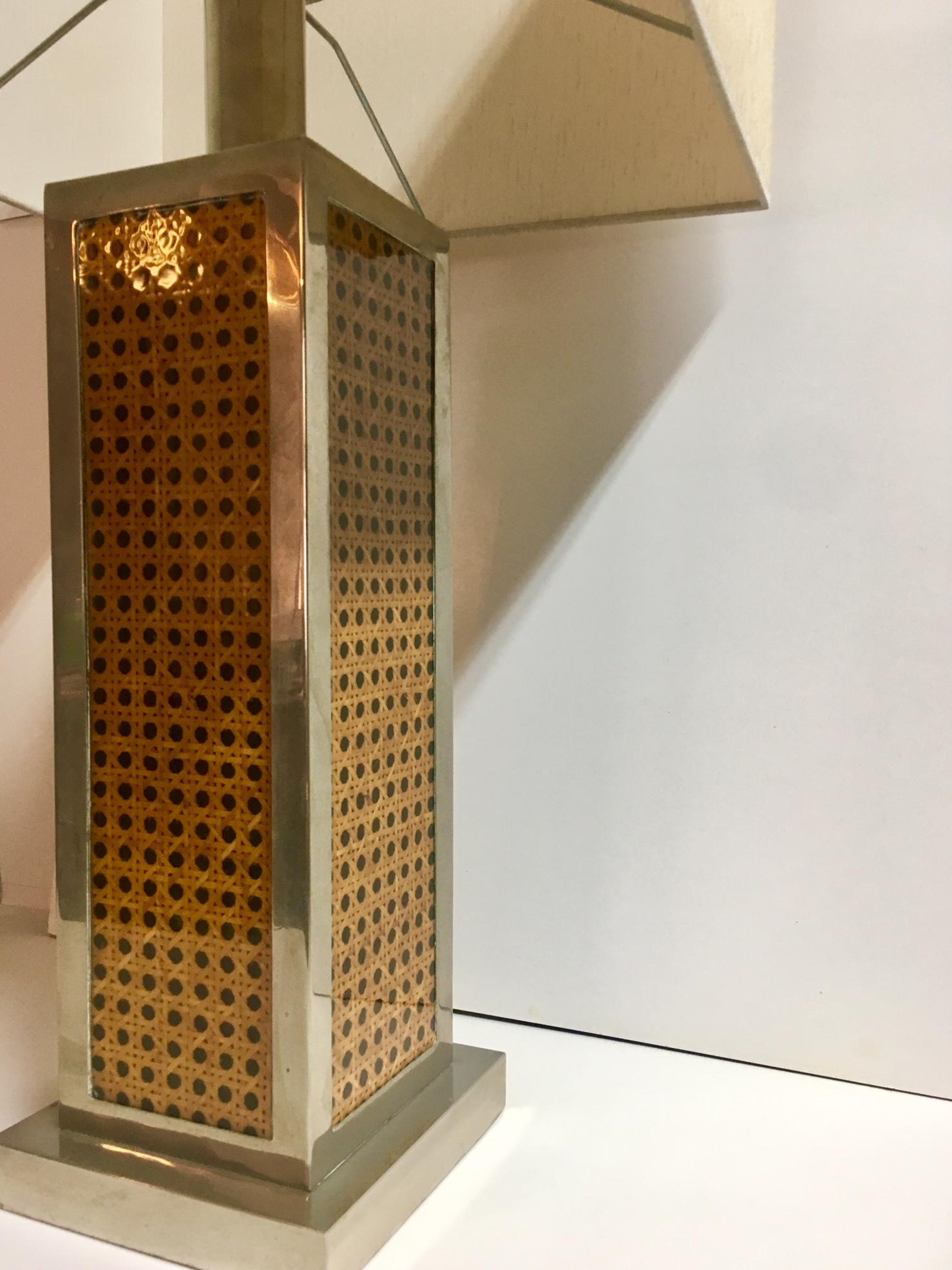 1970 Italy Chromed and Rattan Table Lamp In Good Condition In Madrid, ES