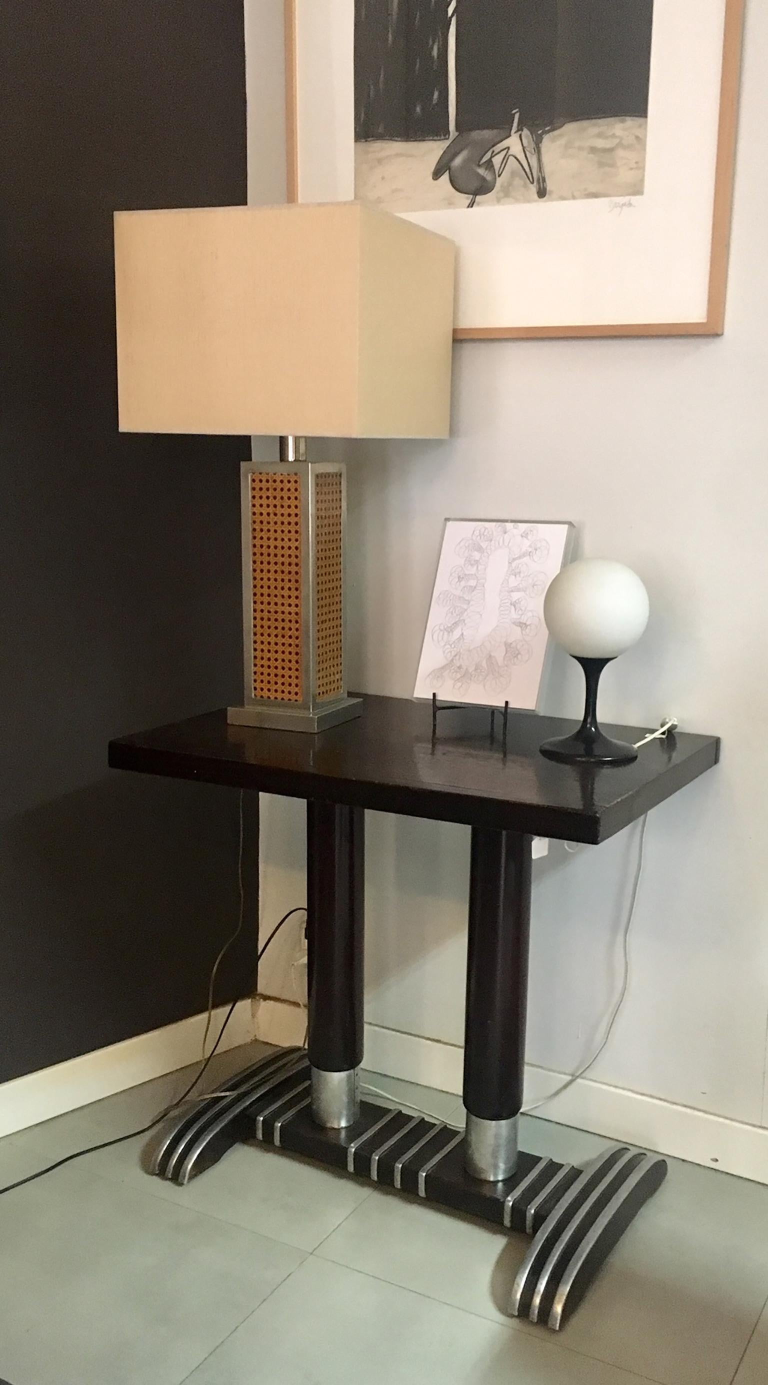 1970 Italy Chromed and Rattan Table Lamp 1