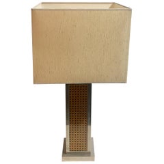 1970 Italy Chromed and Rattan Table Lamp