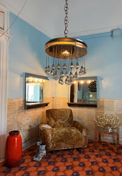 1970 Italy Gaetano Sciolari Sputnik Cascade Chandelier Crystal Balls & Chrome