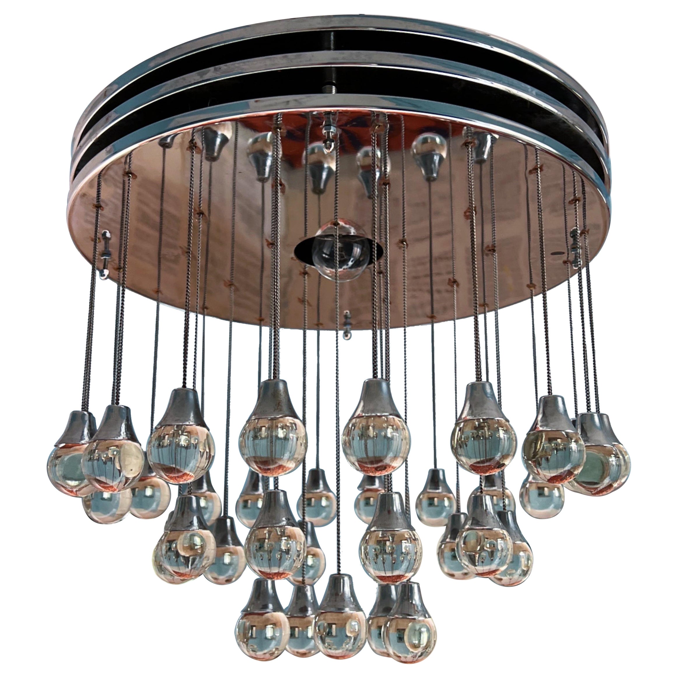 1970 Italie Gaetano Sciolari Lustre Sputnik Cascade Cristal Balls & Chrome
