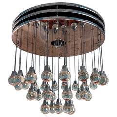 1970 Italie Gaetano Sciolari Lustre Sputnik Cascade Cristal Balls & Chrome