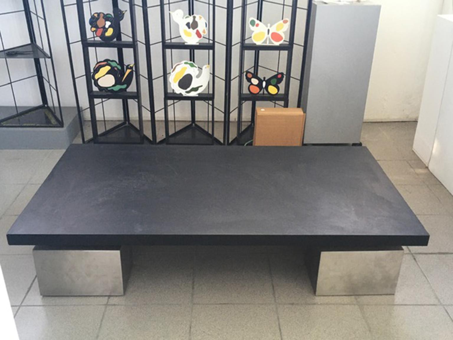 1970 Italy PostModern Rectangular Black Wooden Top Coffee Table by