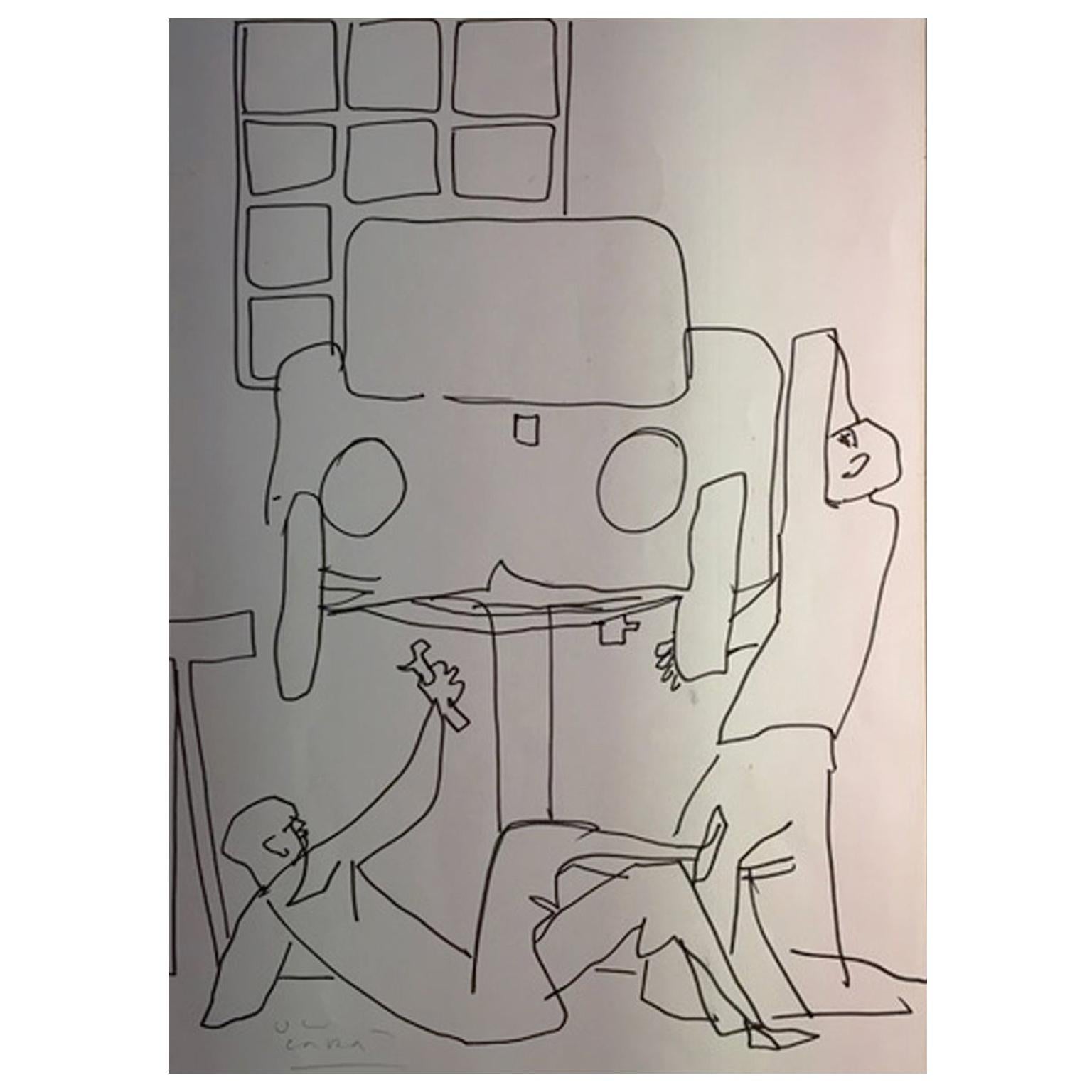 1970 Italia Ugo Cara' Dibujo sobre papel titulado El coche en venta