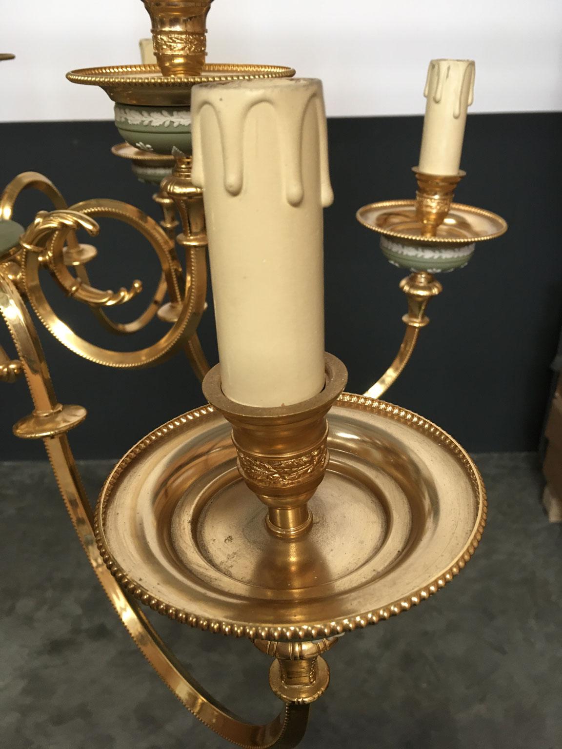 1970 Italy Hollywood Regency Style Green Porcelain and Brass Chandelier 9 lights For Sale 13