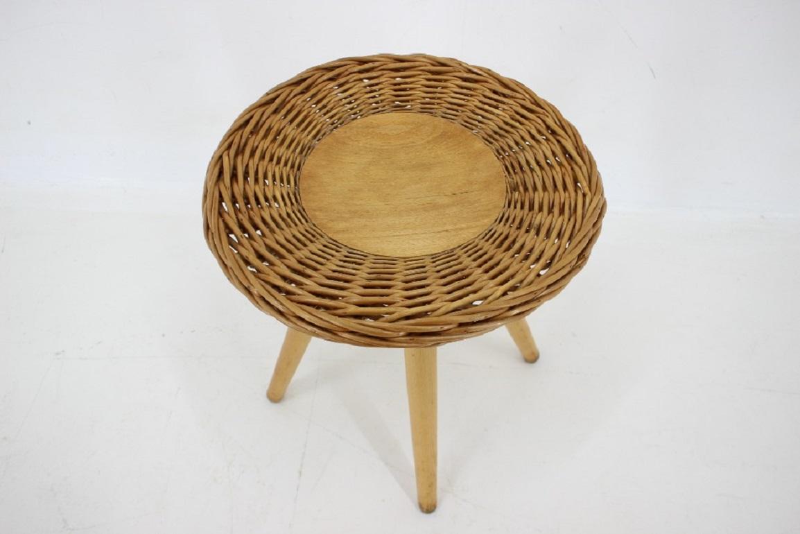 Late 20th Century 1970 Jan Kalous Beech an Rattan Side Table by Uluv, Czechoslovakia For Sale