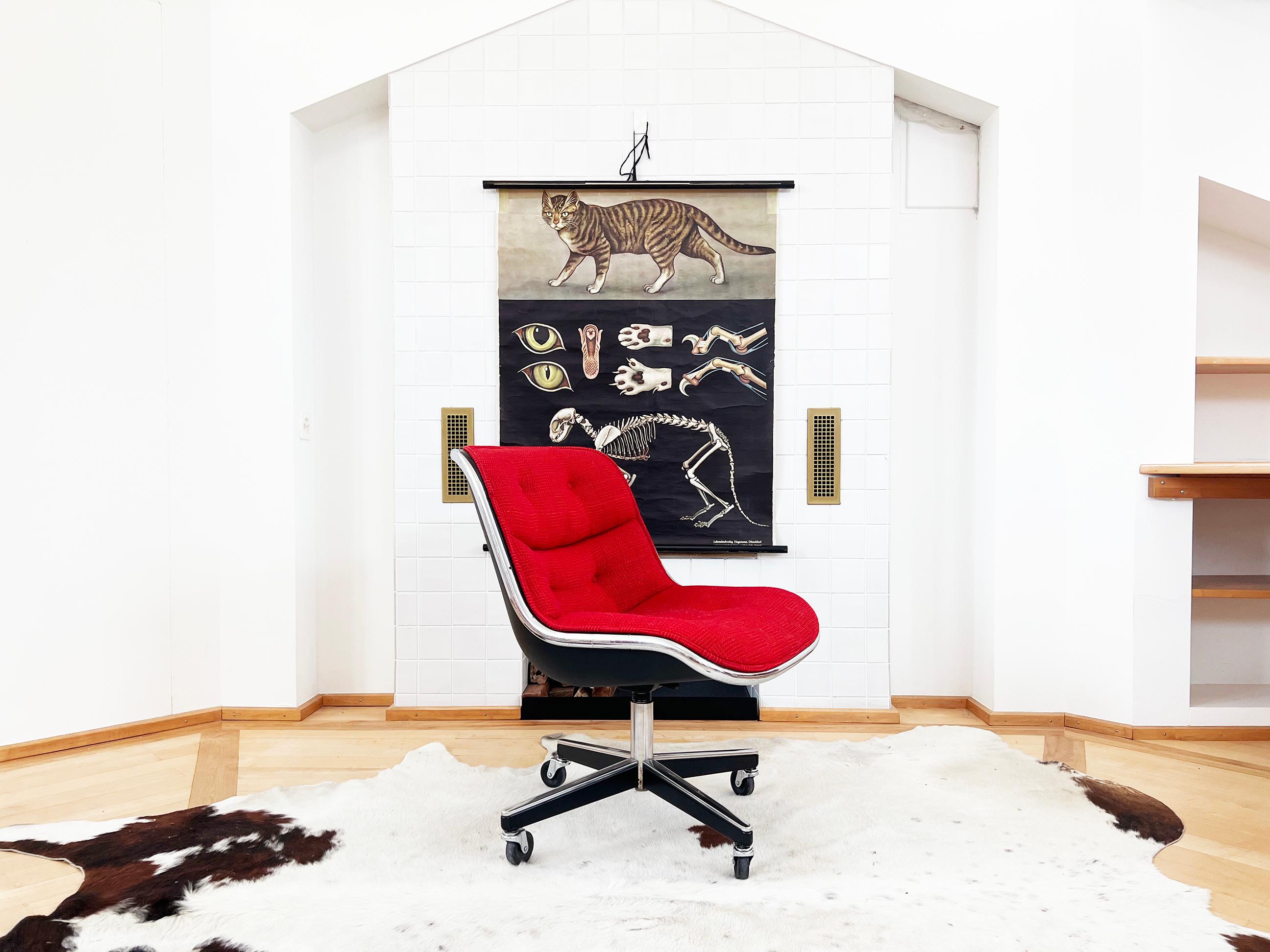 Two available, sold separately--Original 4 leg base (Sought after!!) Red Knoll Textile and chrome Mid Century Vintage Knoll Pollock chair--RARE beauty-- from the era of the height of the creation of both stunningly great designed as well as high