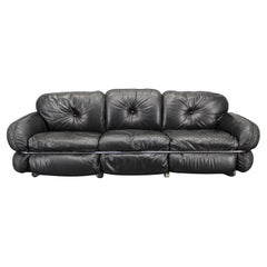 1970 Kurt Hvitsjö Rare “Hannibal” Black 3- Seater Sofa For Isku, Finland