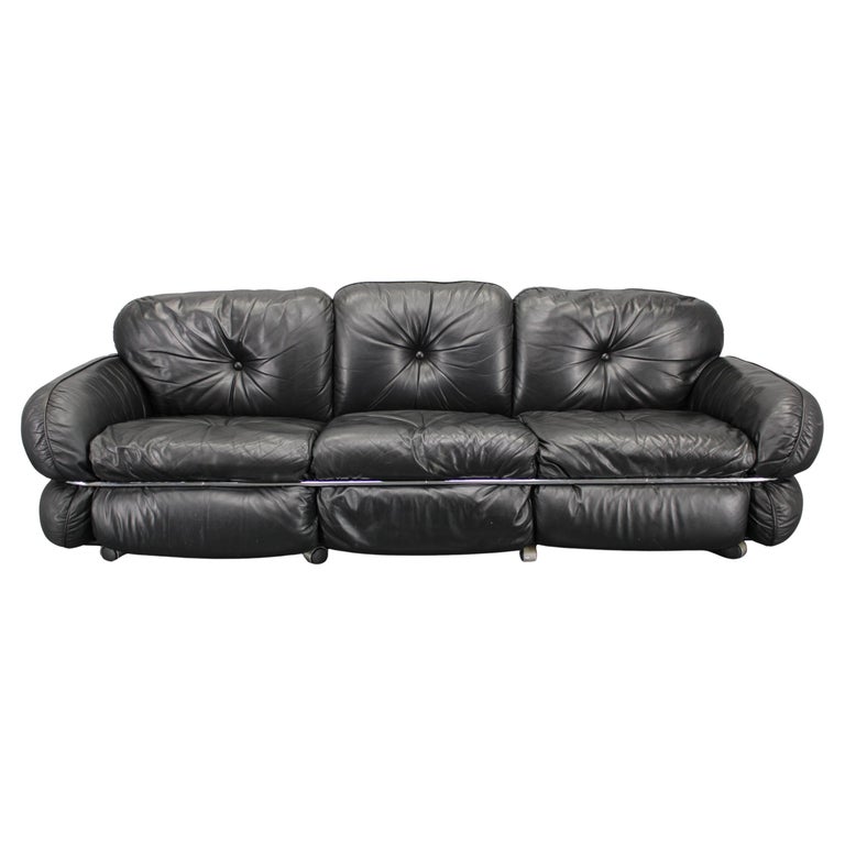 1970 Kurt Hvitsjö Rare “Hannibal” Black 3- Seater Sofa For Isku, Finland