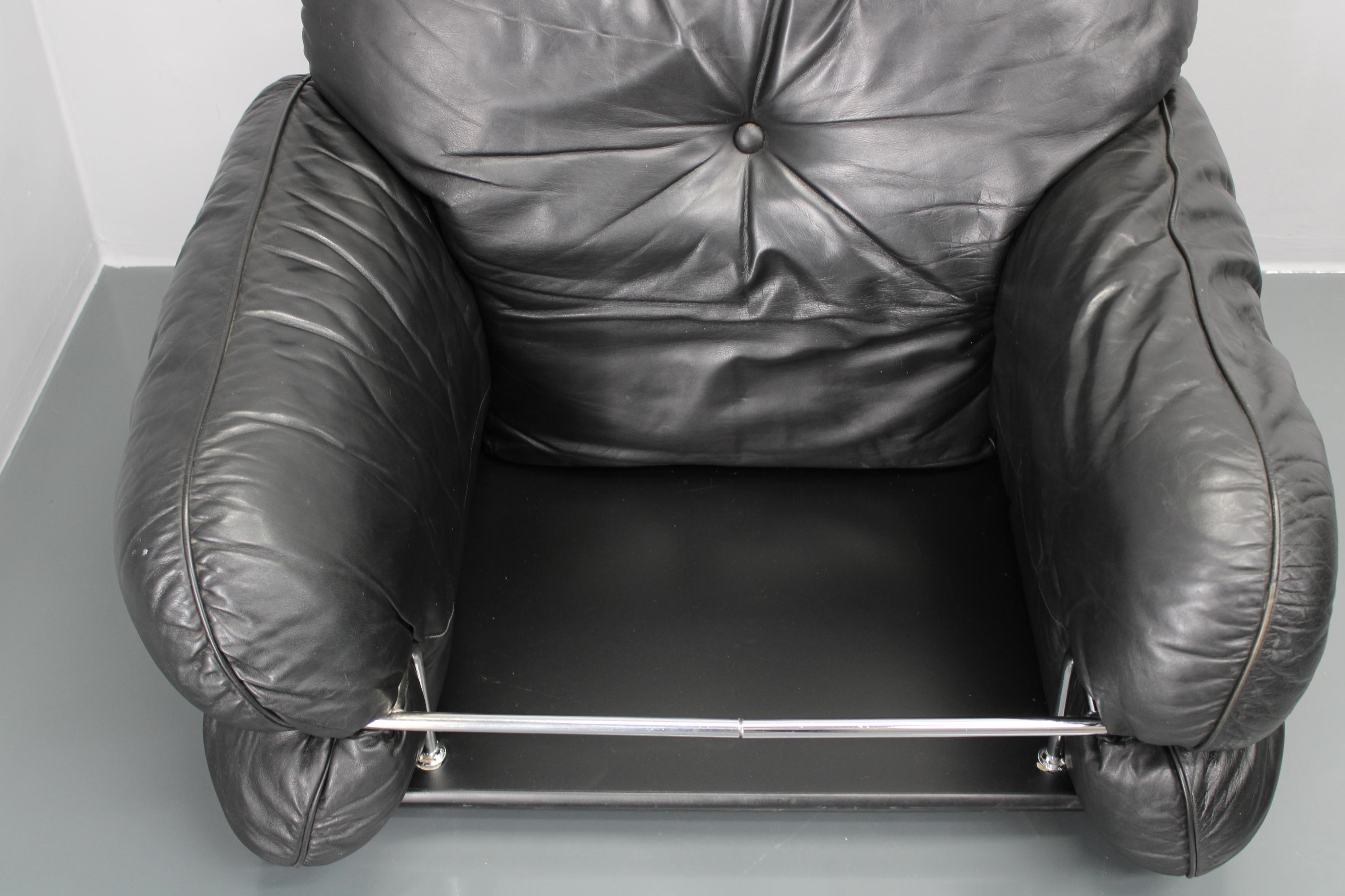 1970 Kurt Hvitsjö Rare “Hannibal” Black Leather Armchair For Isku, Finland For Sale 14