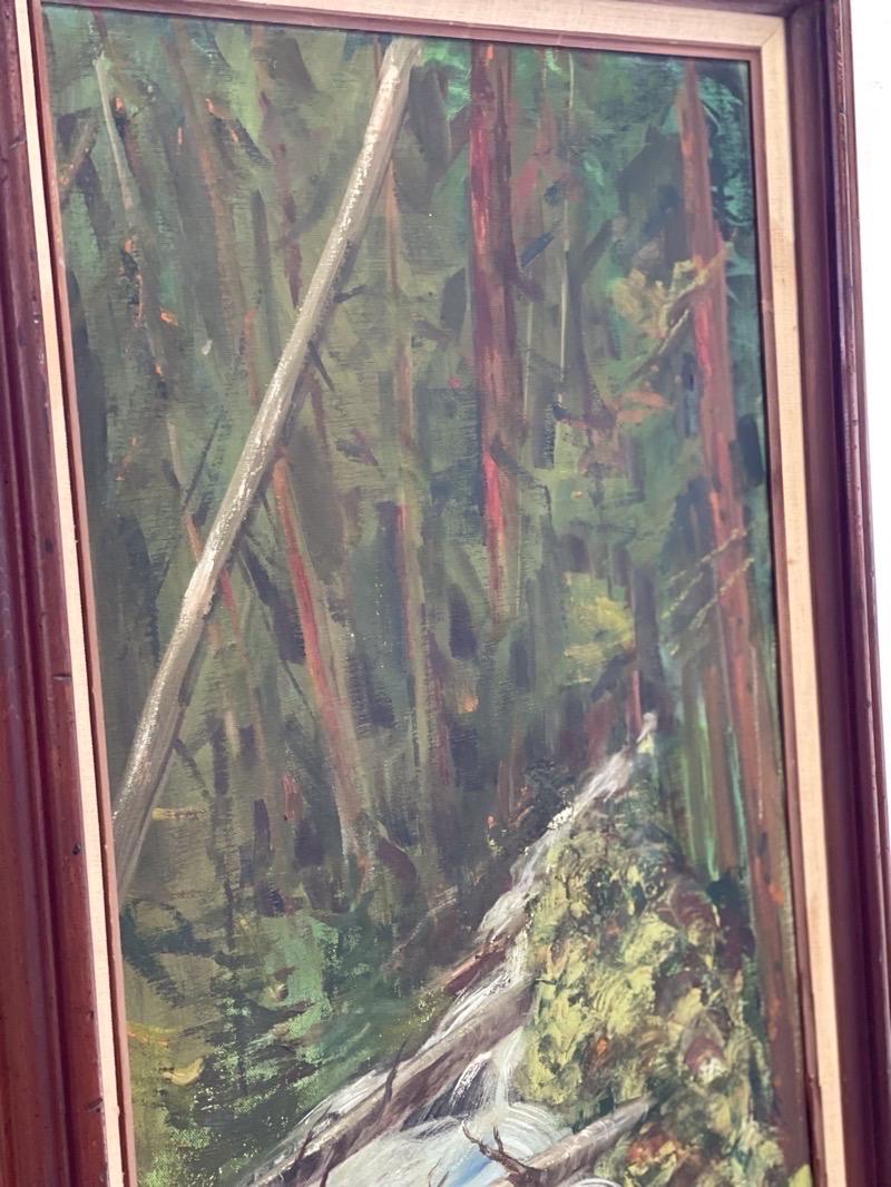 1970 Landscape Waterfall Oil Painting on Canvas by Corch Obell In Good Condition For Sale In Seattle, WA