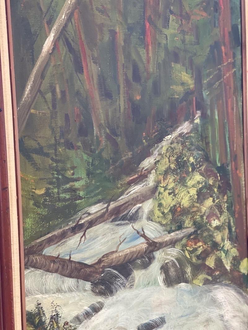 Late 20th Century 1970 Landscape Waterfall Oil Painting on Canvas by Corch Obell For Sale