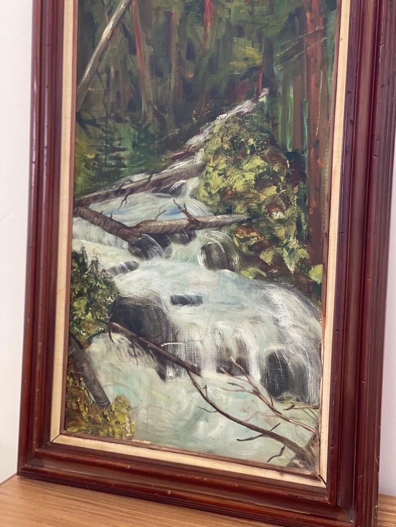Wood 1970 Landscape Waterfall Oil Painting on Canvas by Corch Obell For Sale