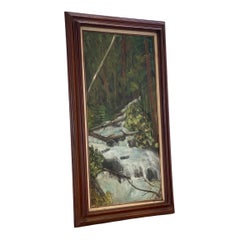 Peinture à l'huile sur toile - Paysage en cascade de 1970 par Corch Obell