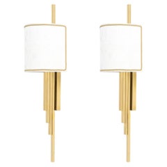 1970 Large pair of Maison Roche gilded brass sconces