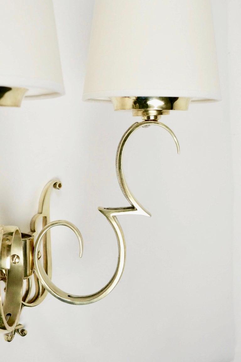 French 1970 Large Pair of Wall Lights in Golden Brass from Maison Roche For Sale