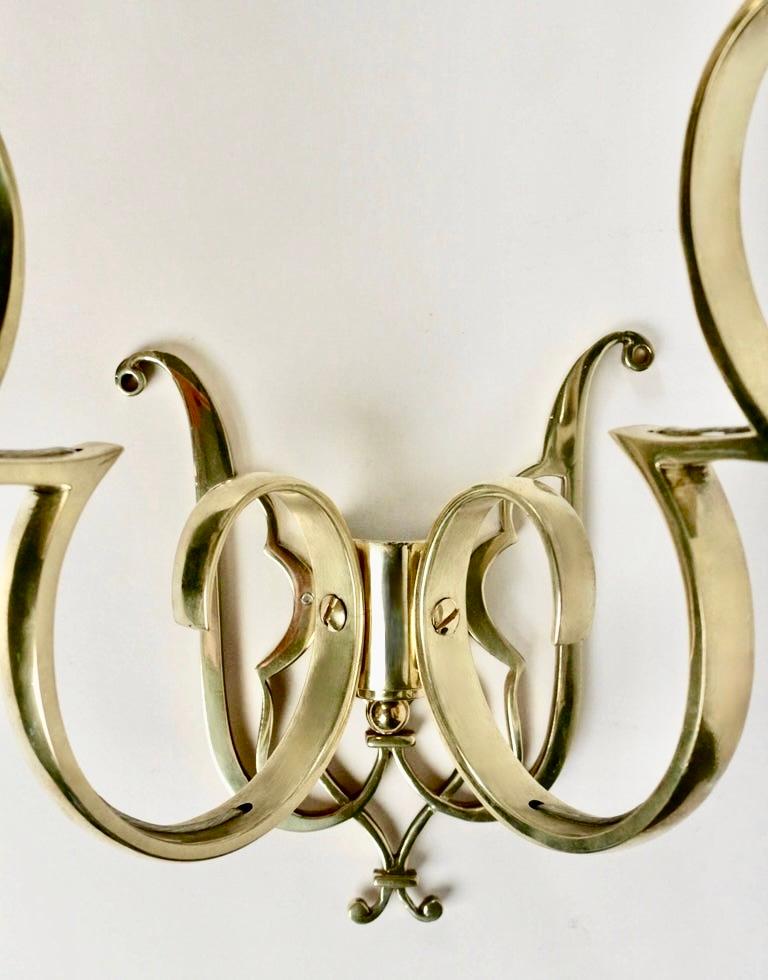 1970 Large Pair of Wall Lights in Golden Brass from Maison Roche In Good Condition For Sale In Saint-Ouen, FR