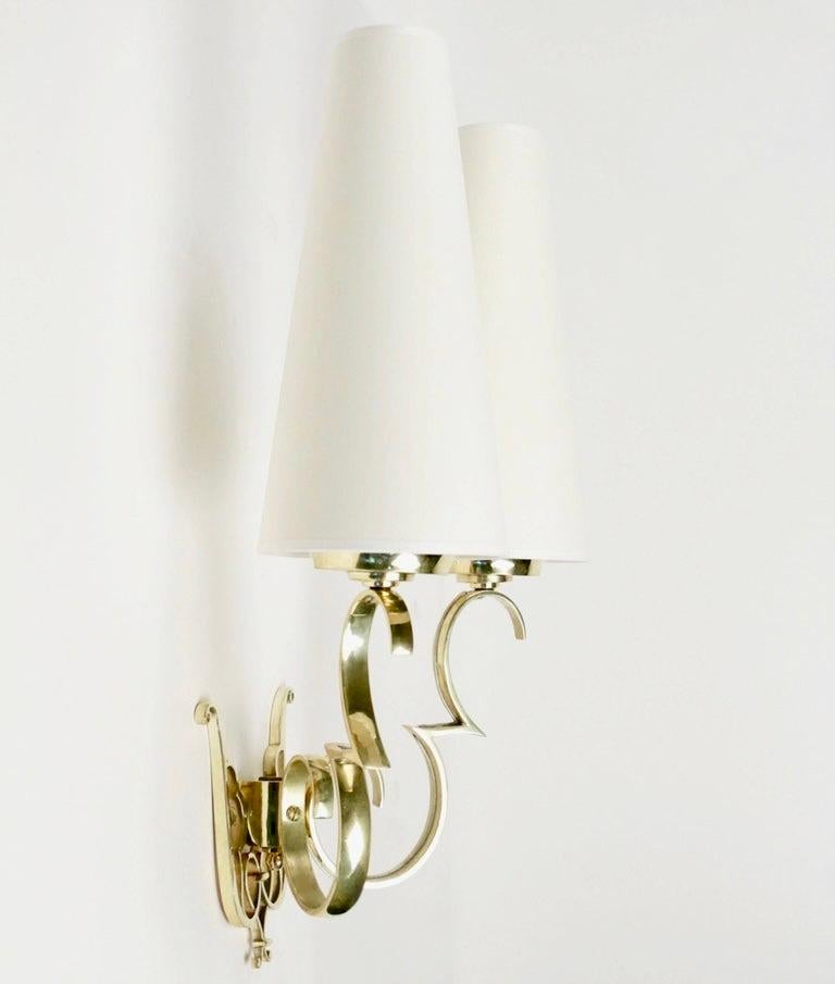 Late 20th Century 1970 Large Pair of Wall Lights in Golden Brass from Maison Roche For Sale