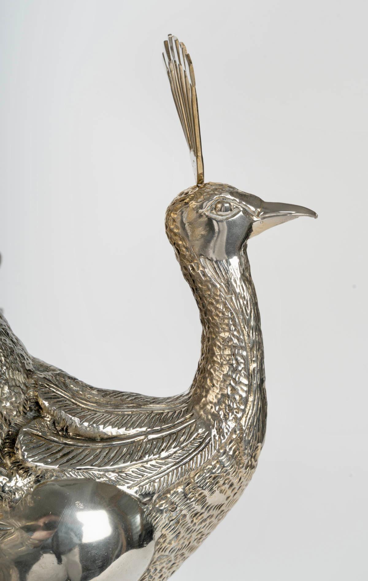 1970 Gran lámpara Pavo real de bronce plateado y ágata de Willy Daro en venta 1