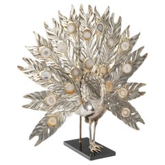 1970 Gran lámpara Pavo real de bronce plateado y ágata de Willy Daro