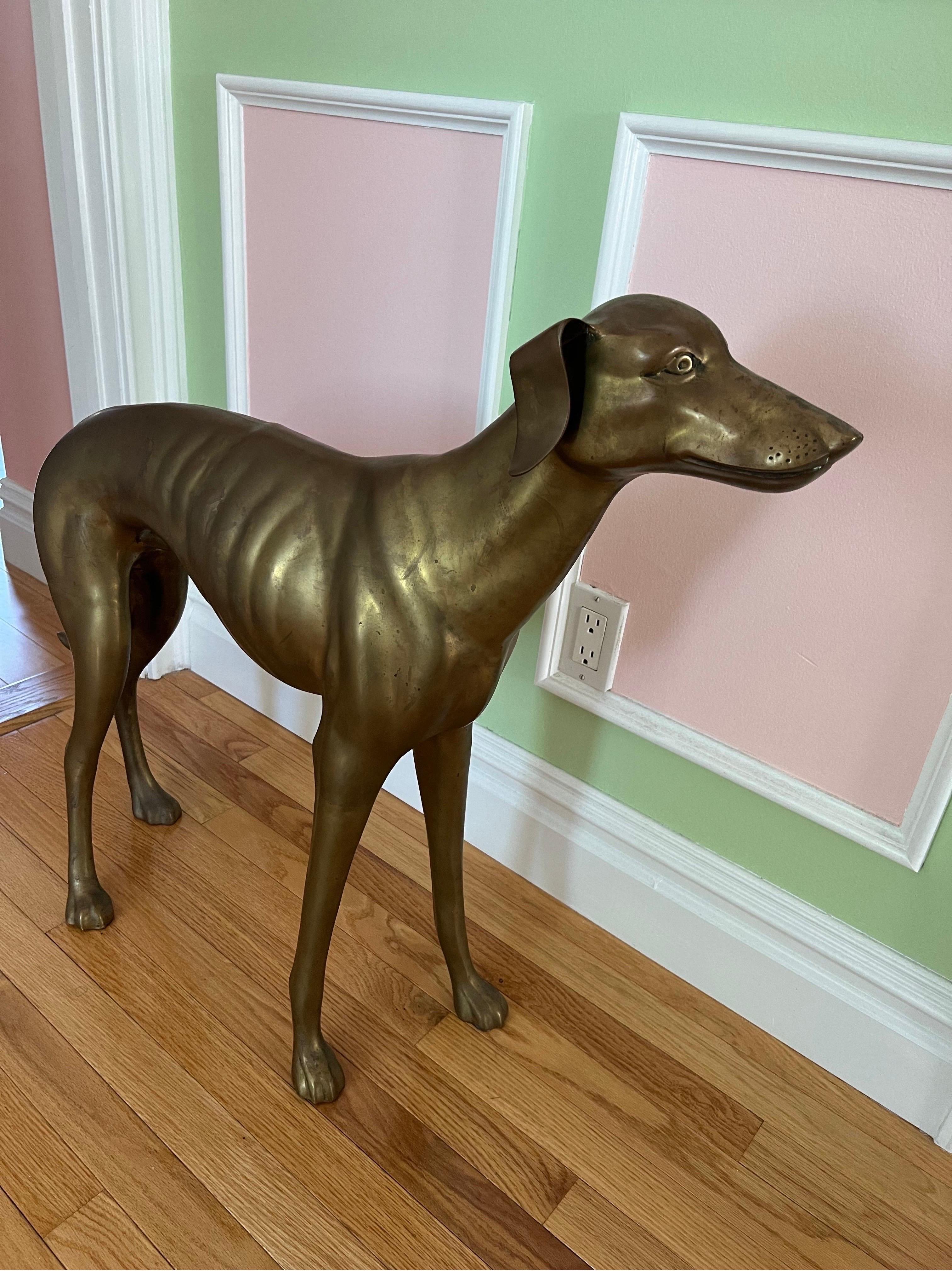 1970 Life Size Brass Greyhound Dog, in original condition. Can use some polishing to make this fantastic piece shine again in any space