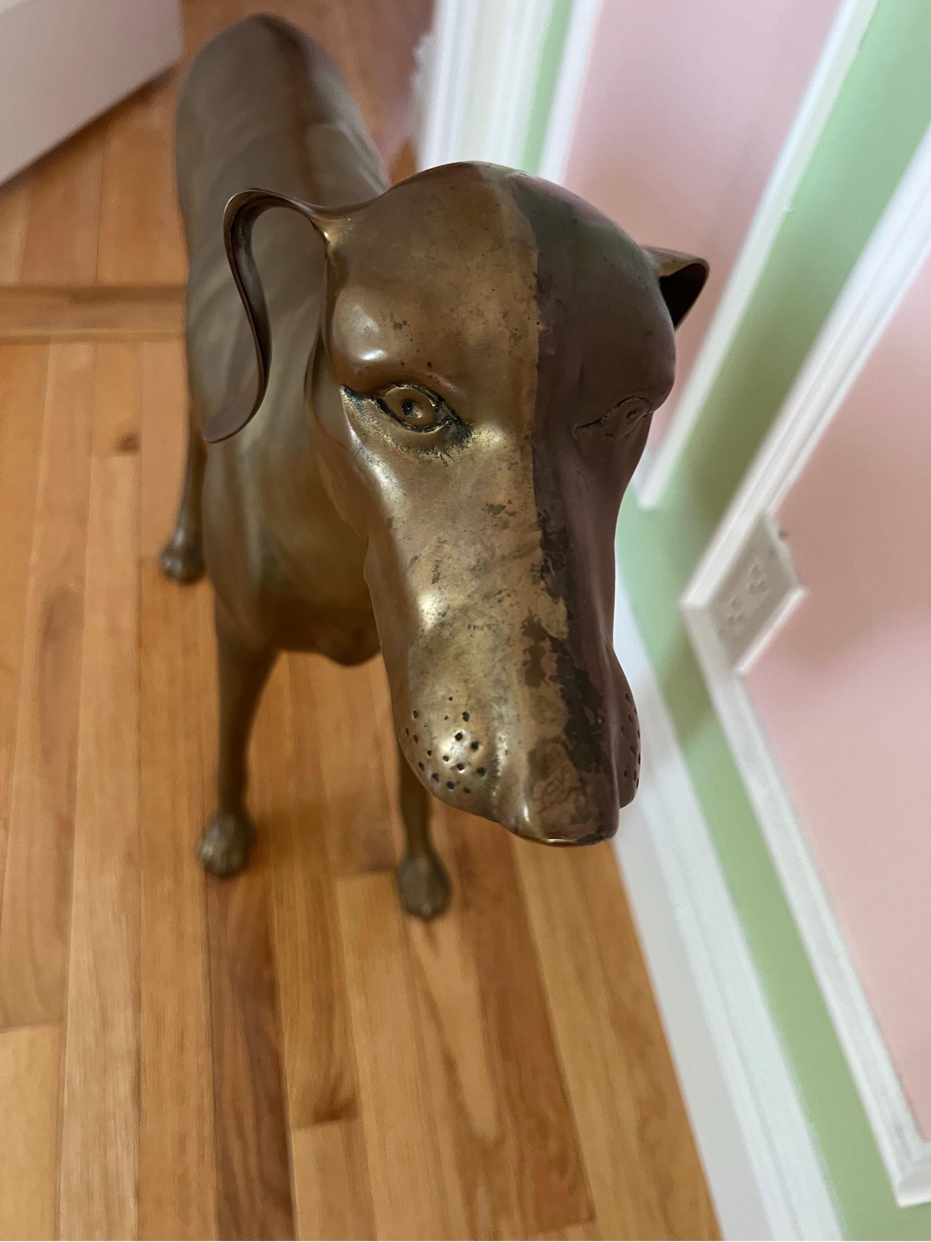 Art Deco 1970 Life Size Brass Greyhound Dog For Sale