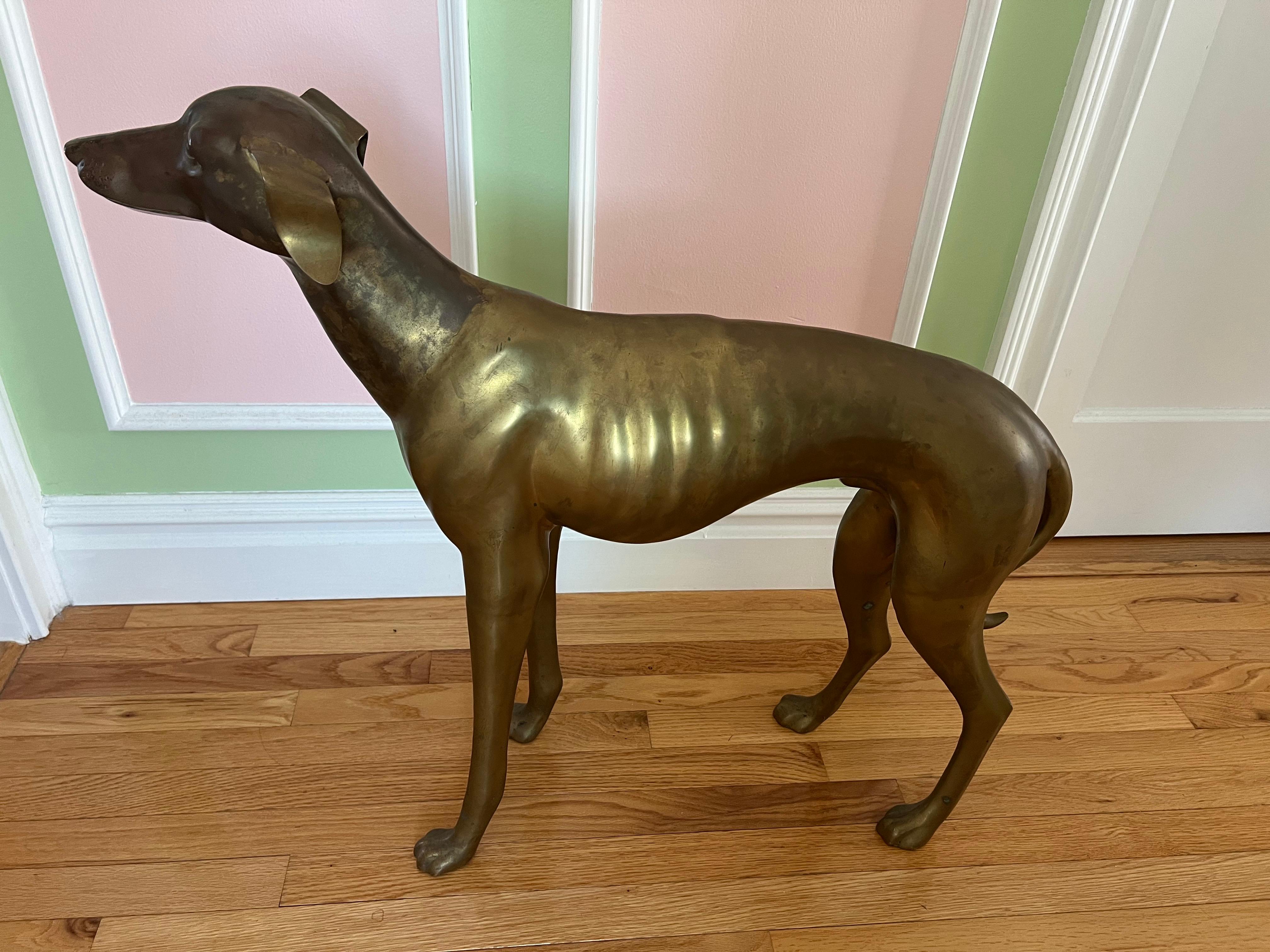 1970 Life Size Brass Greyhound Dog In Good Condition For Sale In Staten Island, NY