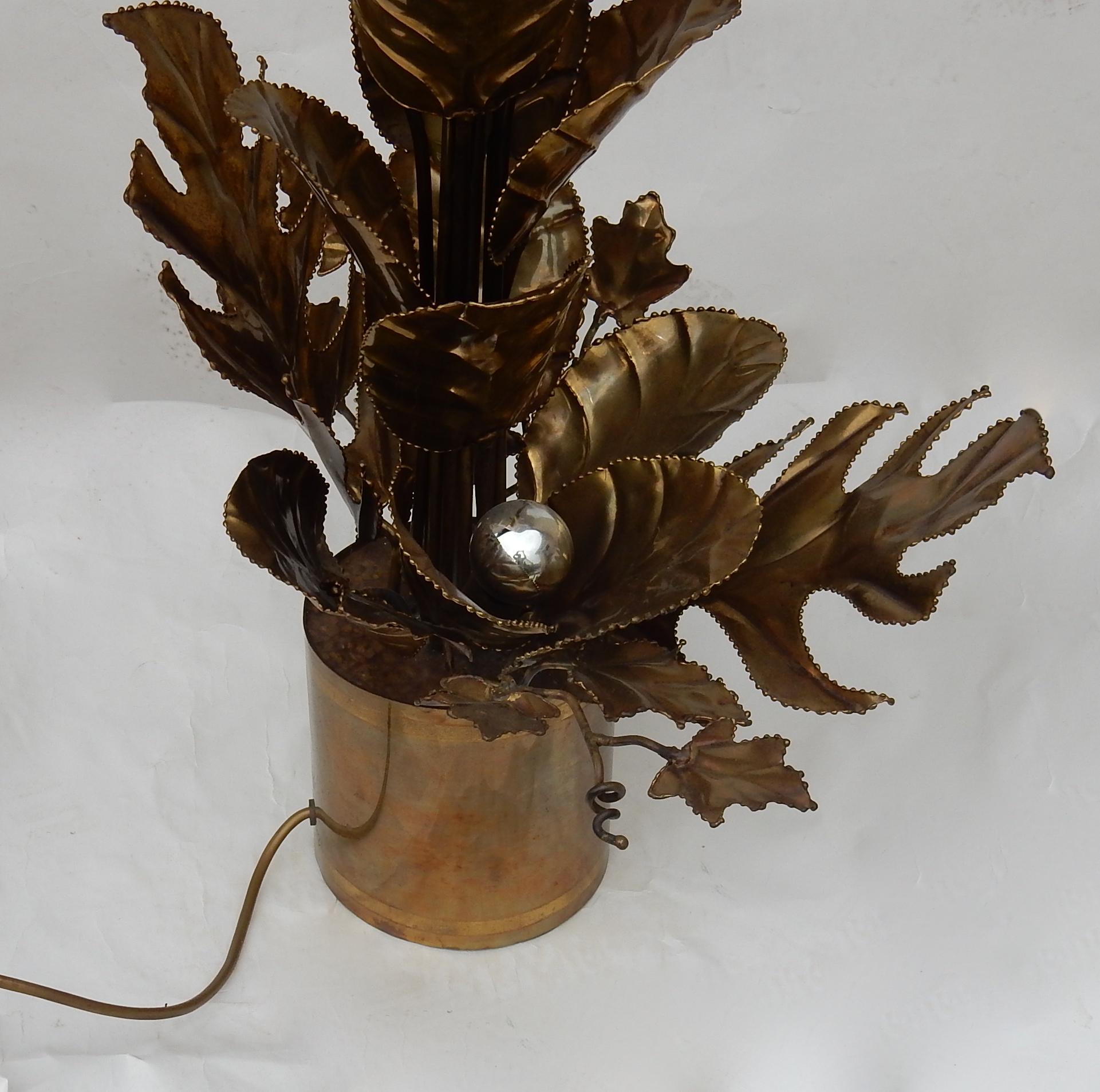 Patinated 1970 Lighting Plant in Brass Maison Jansen 2 Bulbs For Sale