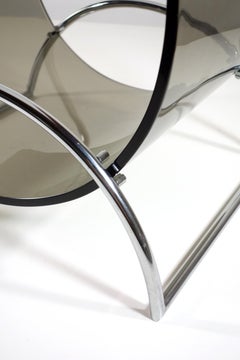 1970 Lira Italian Design Gallotti Radice Smoked Glass Chrome Magazine Rack