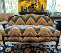 Gebogenes Settee im Louis-XV-Stil mit gesteppter Flamestitch-Polsterung, 1970