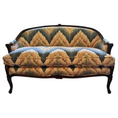 1970 Louis XV Style Curved Settee with Quilted Flamestitch Upholstery