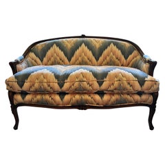 1970 Louis XV Style Curved Settee with Quilted Flamestitch Upholstery