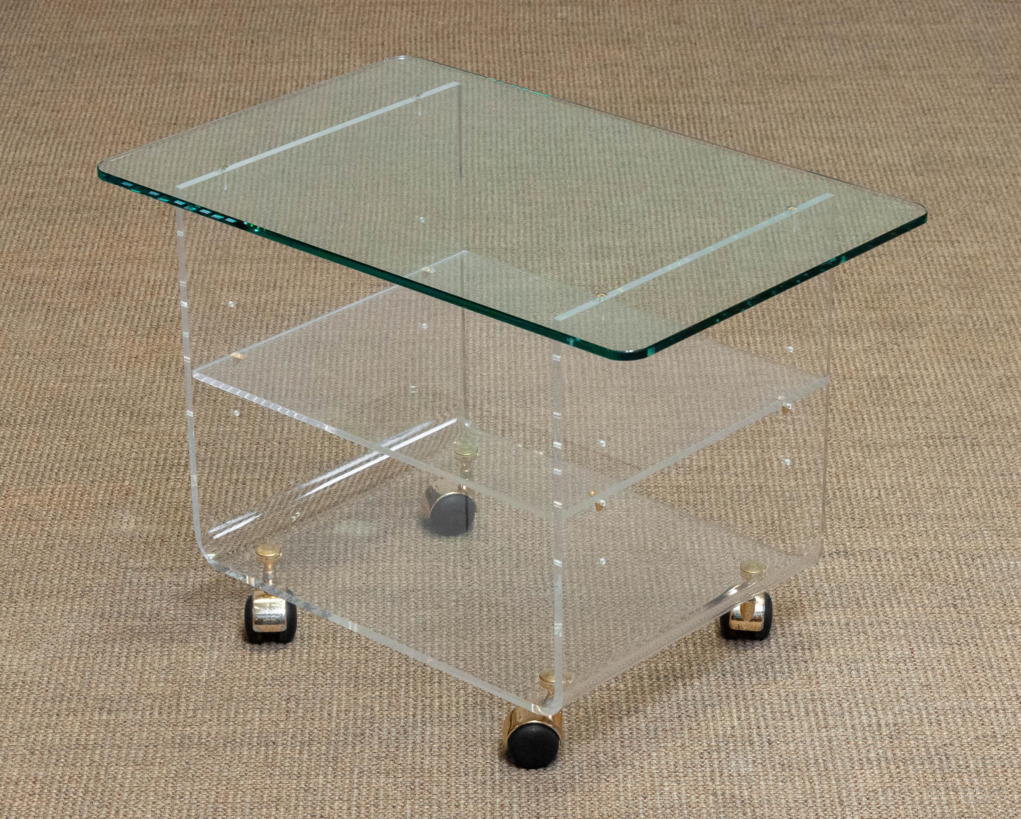 1970 Lucite with Brass Details and Glass Side Table Designed by David Lange In Good Condition In Silvolde, Gelderland