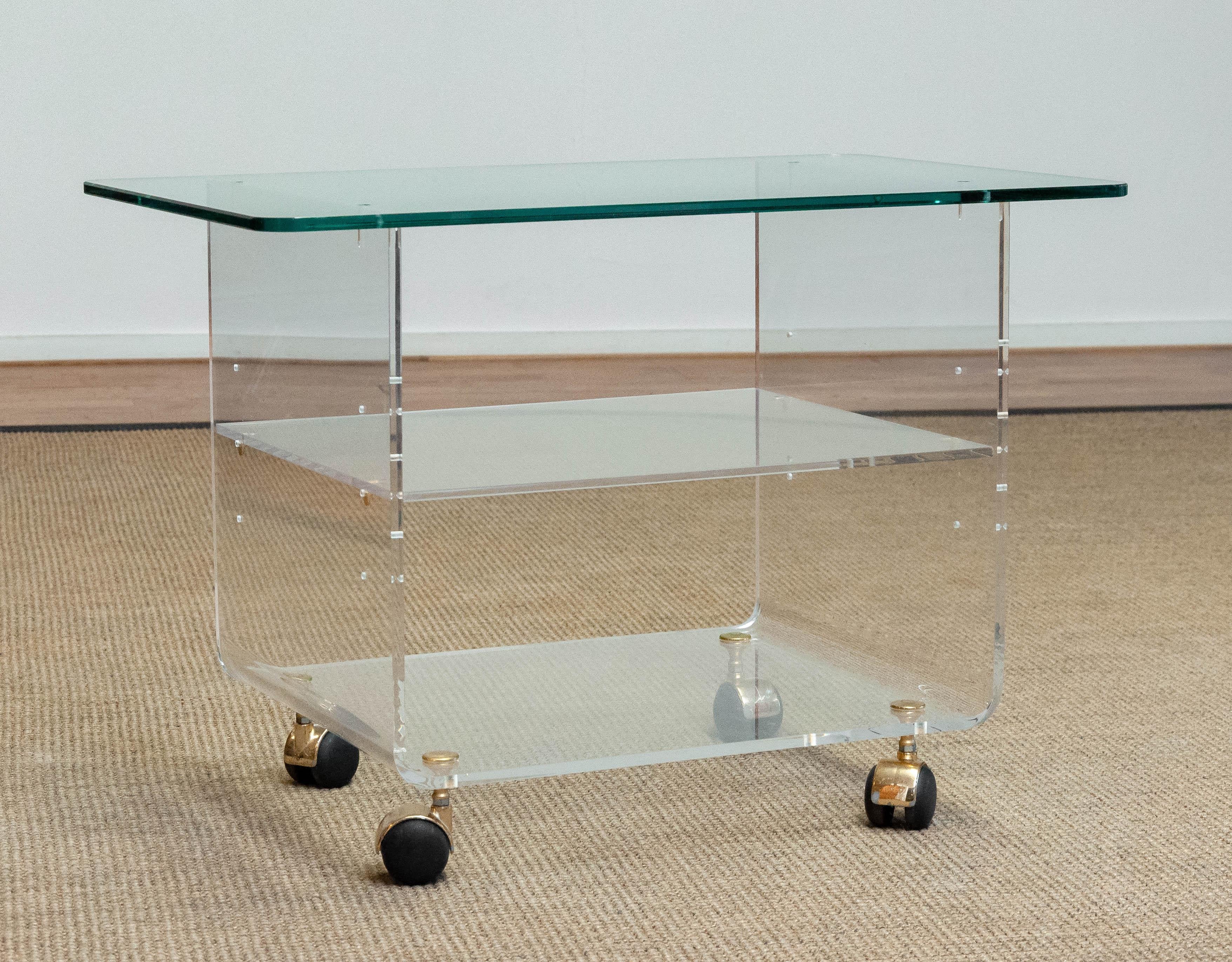 Late 20th Century 1970 Lucite with Brass Details and Glass Side Table Designed by David Lange