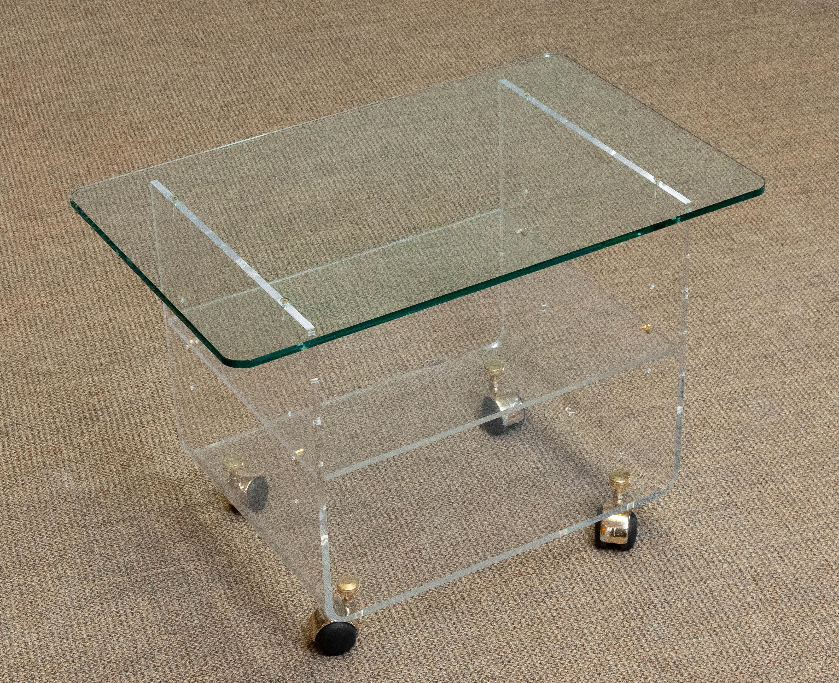 1970 Lucite with Brass Details and Glass Side Table Designed by David Lange 1