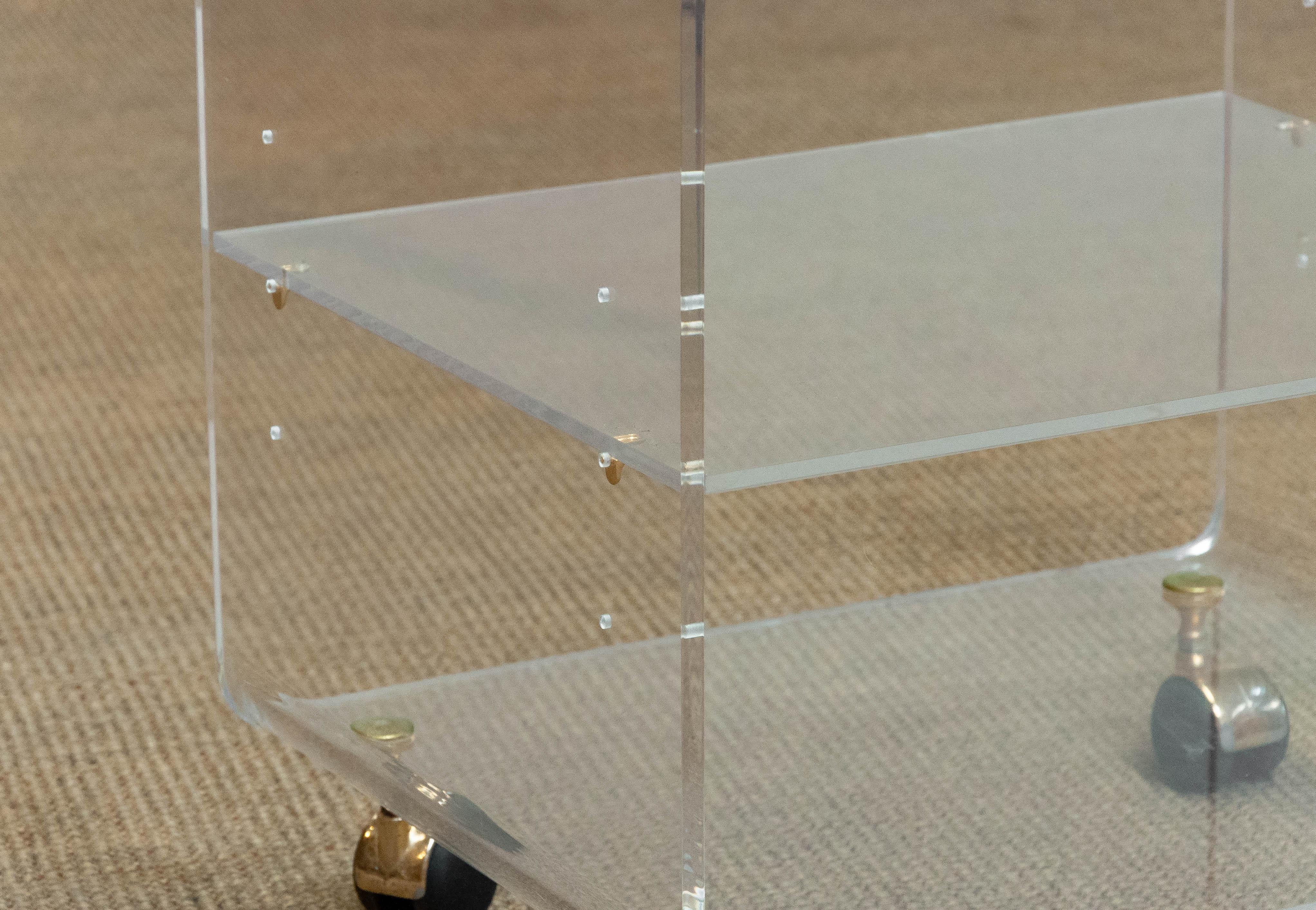 1970 Lucite with Brass Details and Glass Side Table Designed by David Lange 2