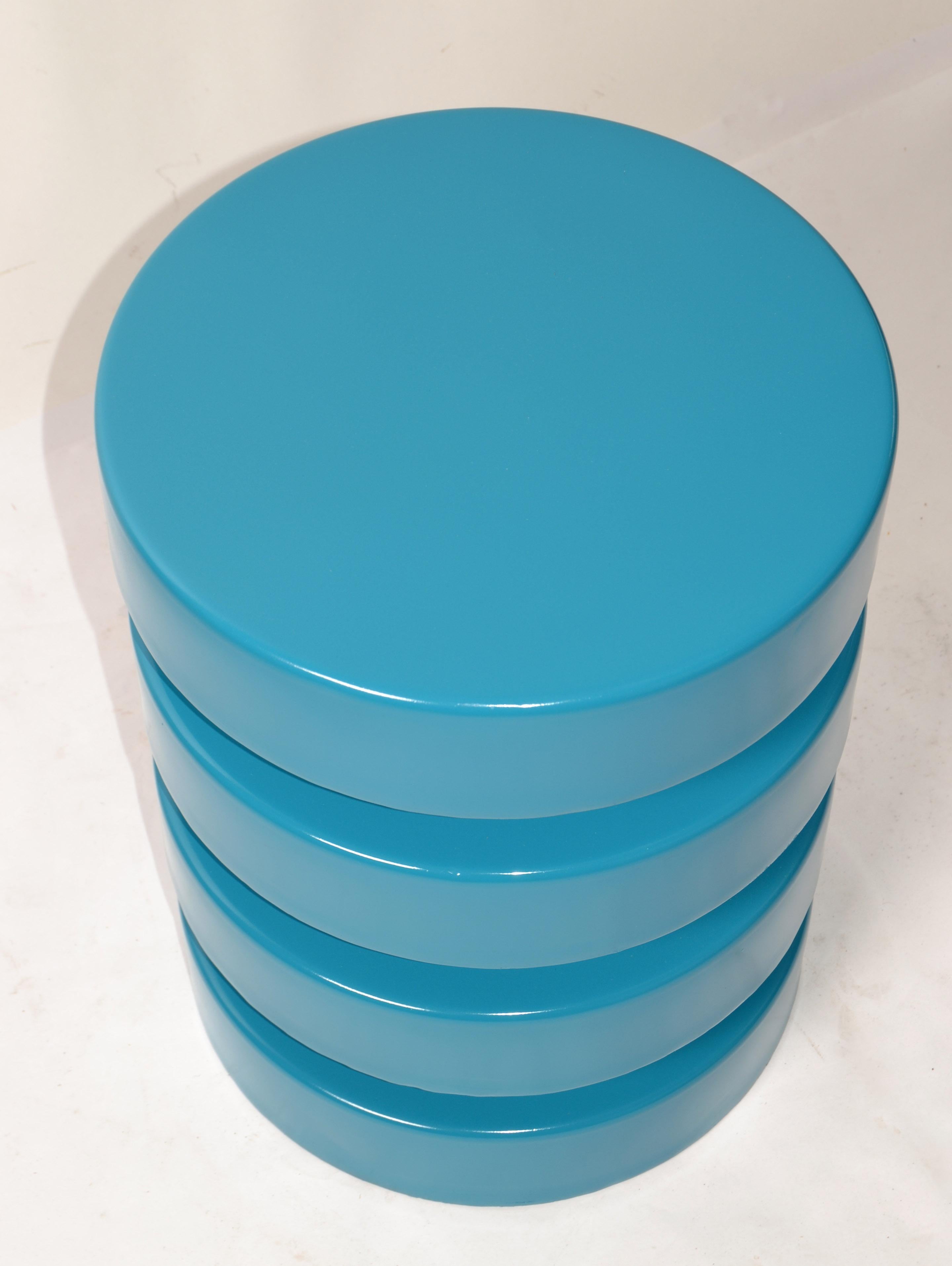 1970 Machine Age Heavy Coil Finished Turquoise Shape Column Side End Drink Table en vente 6